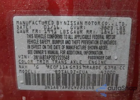 2016 Nissan Sentra Sv from USA, damaged, VIN 3N1AB7AP2GY223548